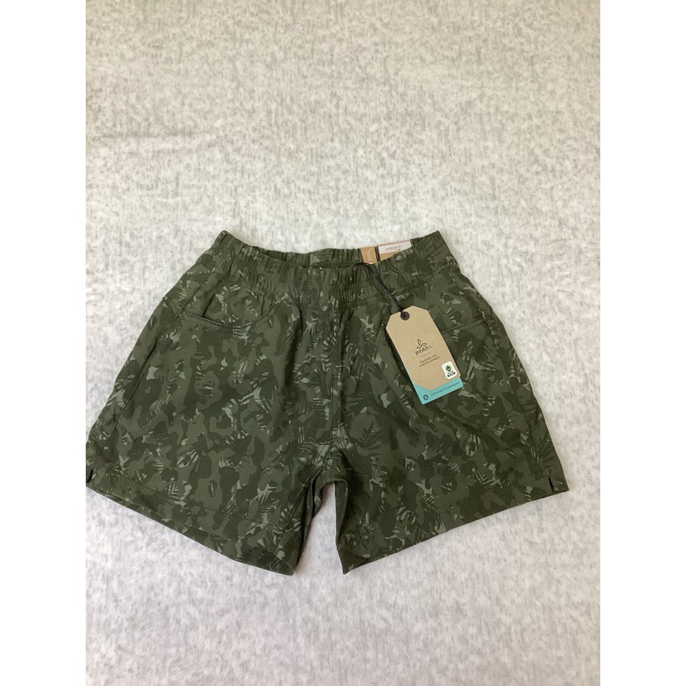 Prana Halle E-Waist Short II Evergreen Camo Green Hiking Shorts Womens 0 5in Ins